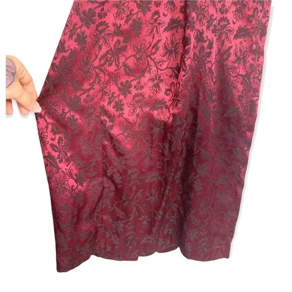 Vintage 90s Knapp Studio Cheongsam Satin Full Length Dress Medium - Picture 7 of 12